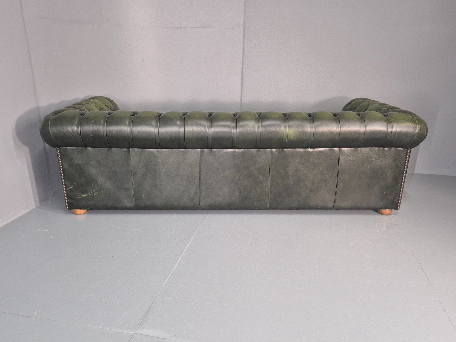 3 Seater Chesterfield Sofa Green Leather Studded Vintage EB11029 VCHE16