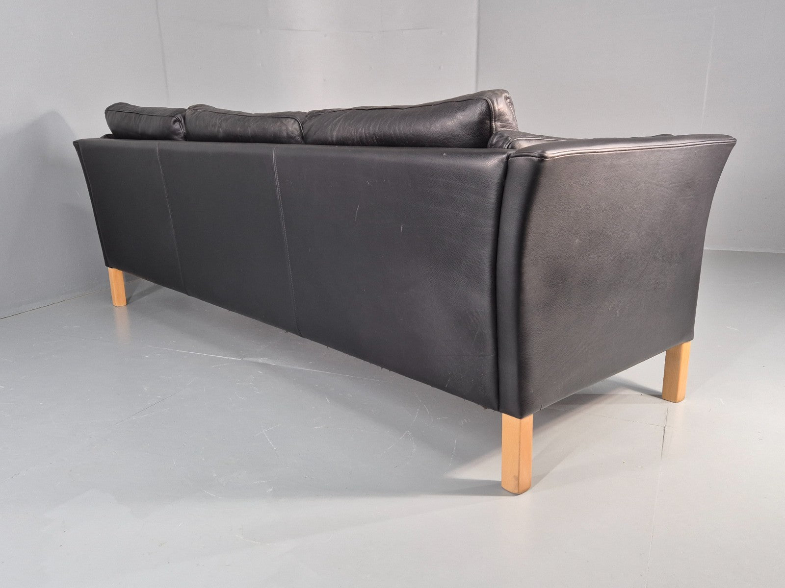Vintage 3 Seat Sofa Danish Black Leather Mid Century Retro 1980s EB10483 M3SS18
