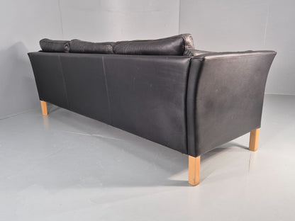 Vintage 3 Seat Sofa Danish Black Leather Mid Century Retro 1980s EB10483 M3SS18