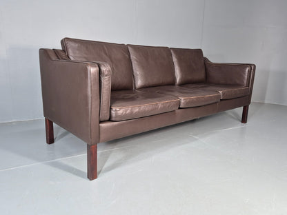 Vintage 2 Seater Settee 1970s Danish Brown Leather Mogensen Style EB11641 M3SS11