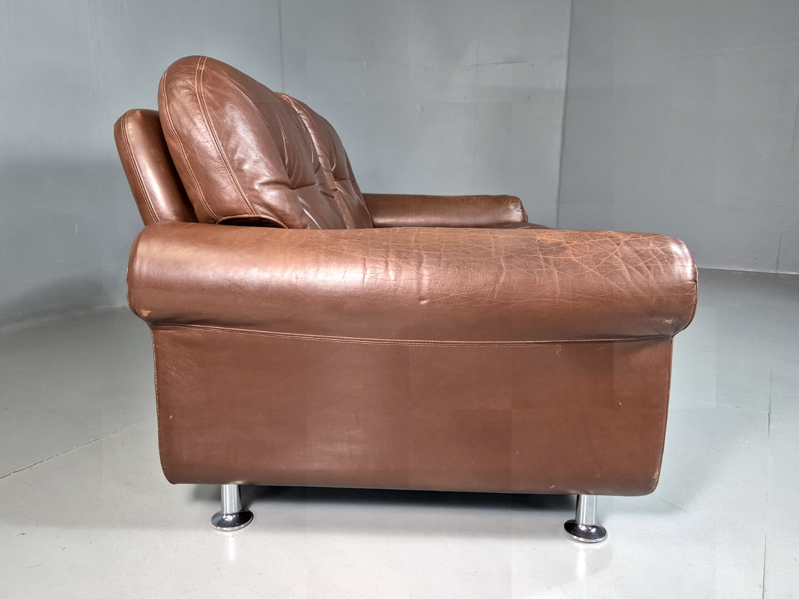 2 Seat Sofa Vintage Danish Brown Leather Thams Retro 1970s MCM EB7289 M2SS11
