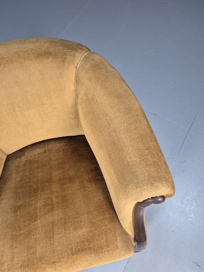 Vintage Danish Deco Era Tub Chair Gold Velour Mahogany 1930s EB9051 VCLO - UKDK FURNITURE