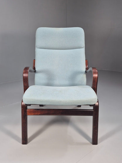 Vintage Danish Lounge Chair Blue Wool Bentwood Stouby 1980s Retro EB8849 NCLO - UKDK FURNITURE