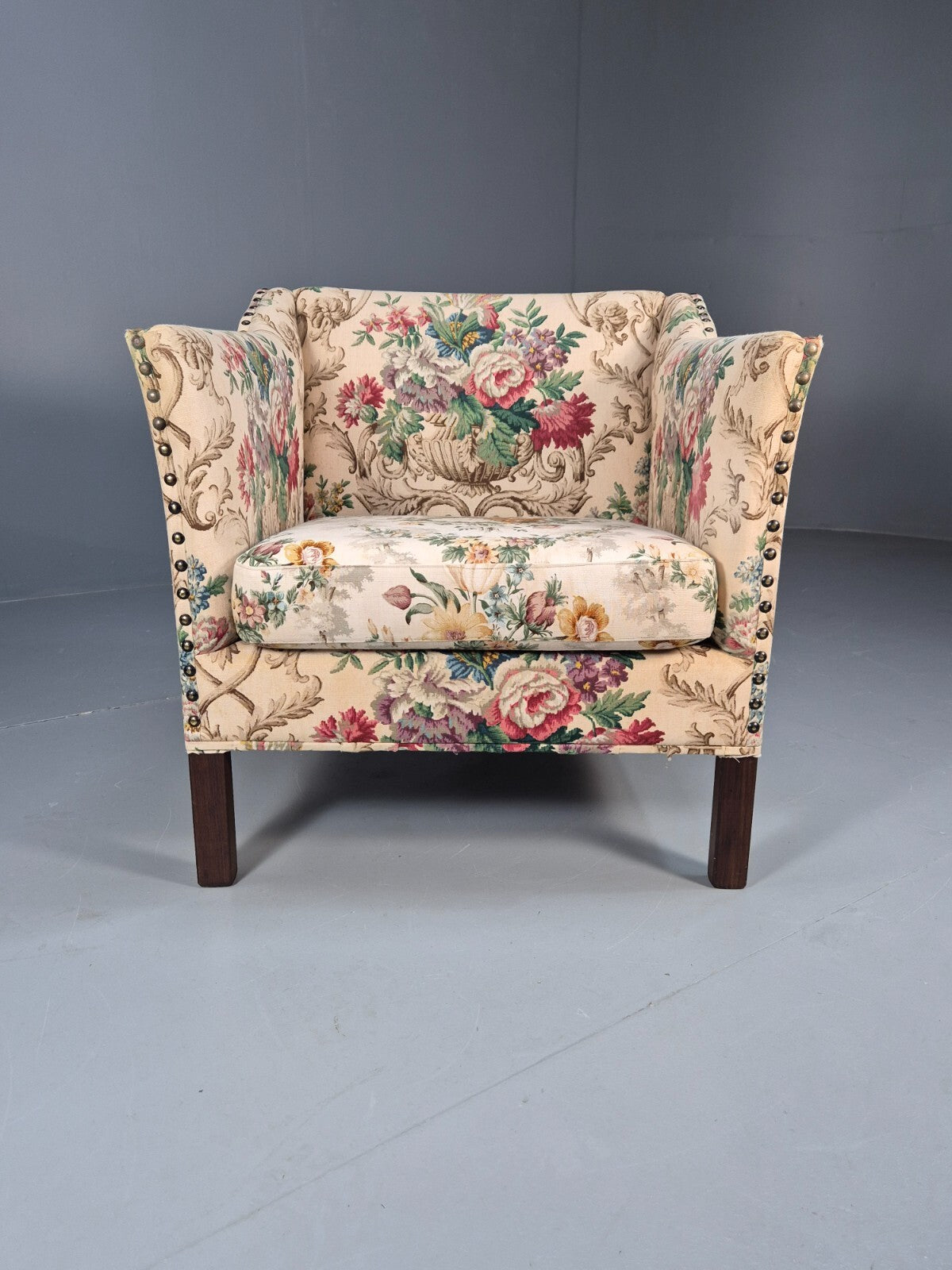 Vintage Danish Lounge Chair Floral Cotton Upholstery 1970s Retro EB07869 MNOR - UKDK FURNITURE