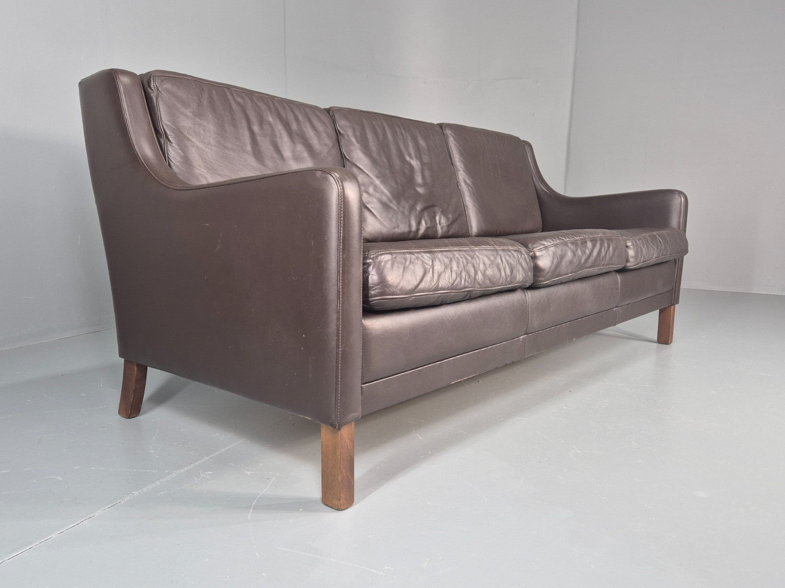 Vintage 3 Seat Sofa Brown Leather Danish Mid Century 1970s Retro  EB10537 M3SS1