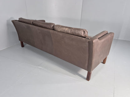 Vintage 3 Seat Sofa Danish Brown Leather Mid Century Retro 1970s EB10487 M3SS15