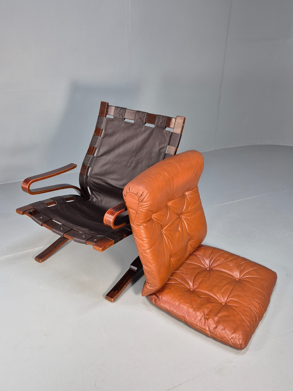 Vintage Danish Leather Tan Lounge Chair Skyline Hove MCM Retro 1970s EB9274 MBEN - UKDK FURNITURE