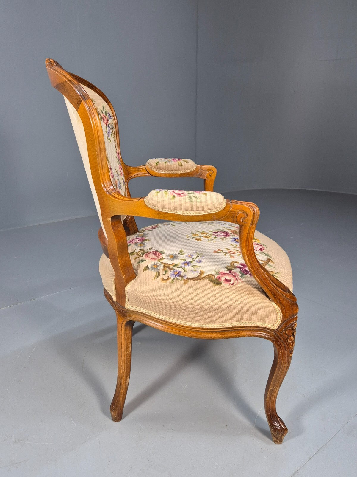 Vintage Armchair Embroidered Floral Pattern Louis XVI Style Beech EB9564 VCLO - UKDK FURNITURE