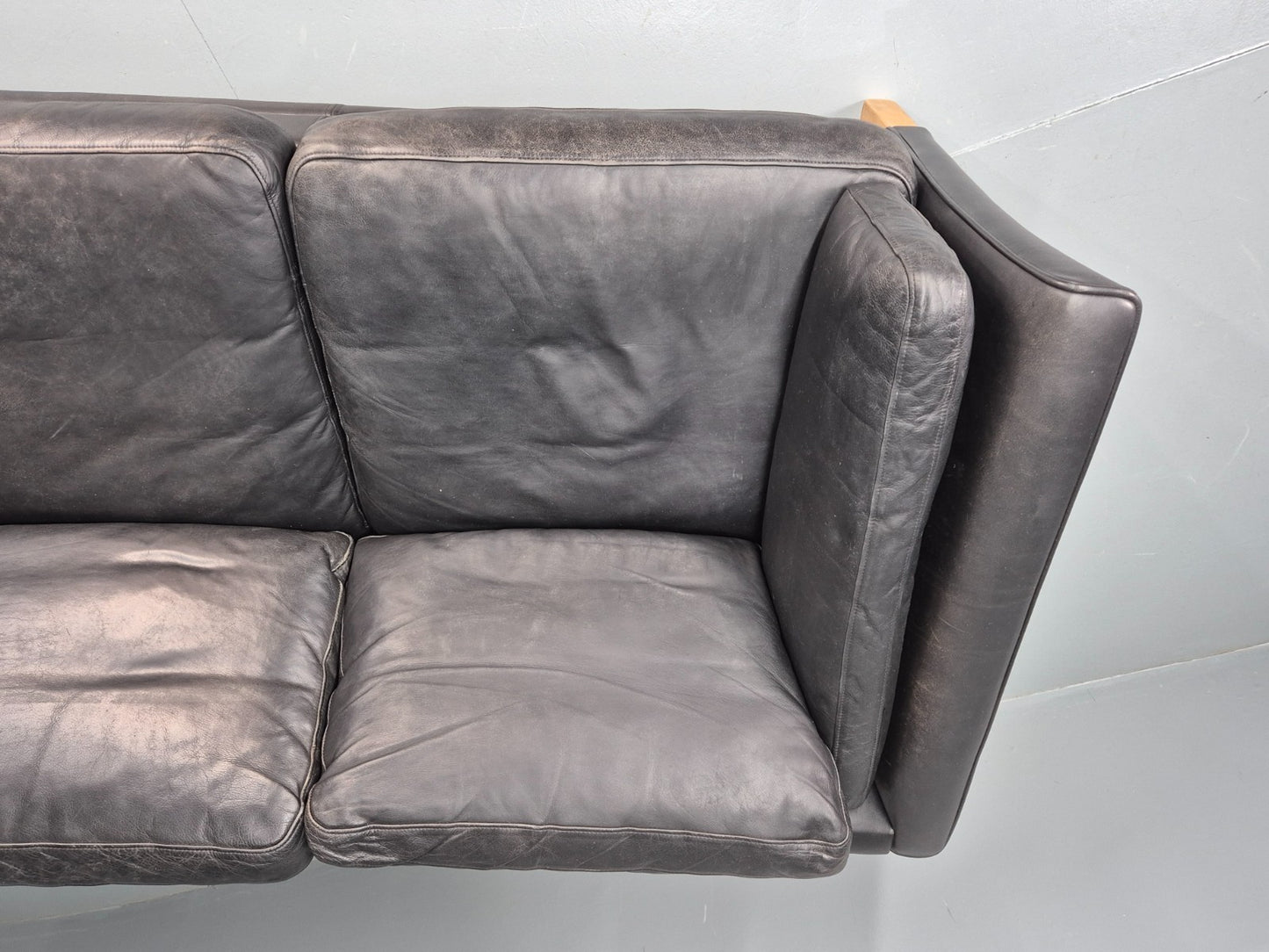 Vintage 3 Seat Sofa Danish Black Leather Mid Century Retro 1980s EB10483 M3SS4