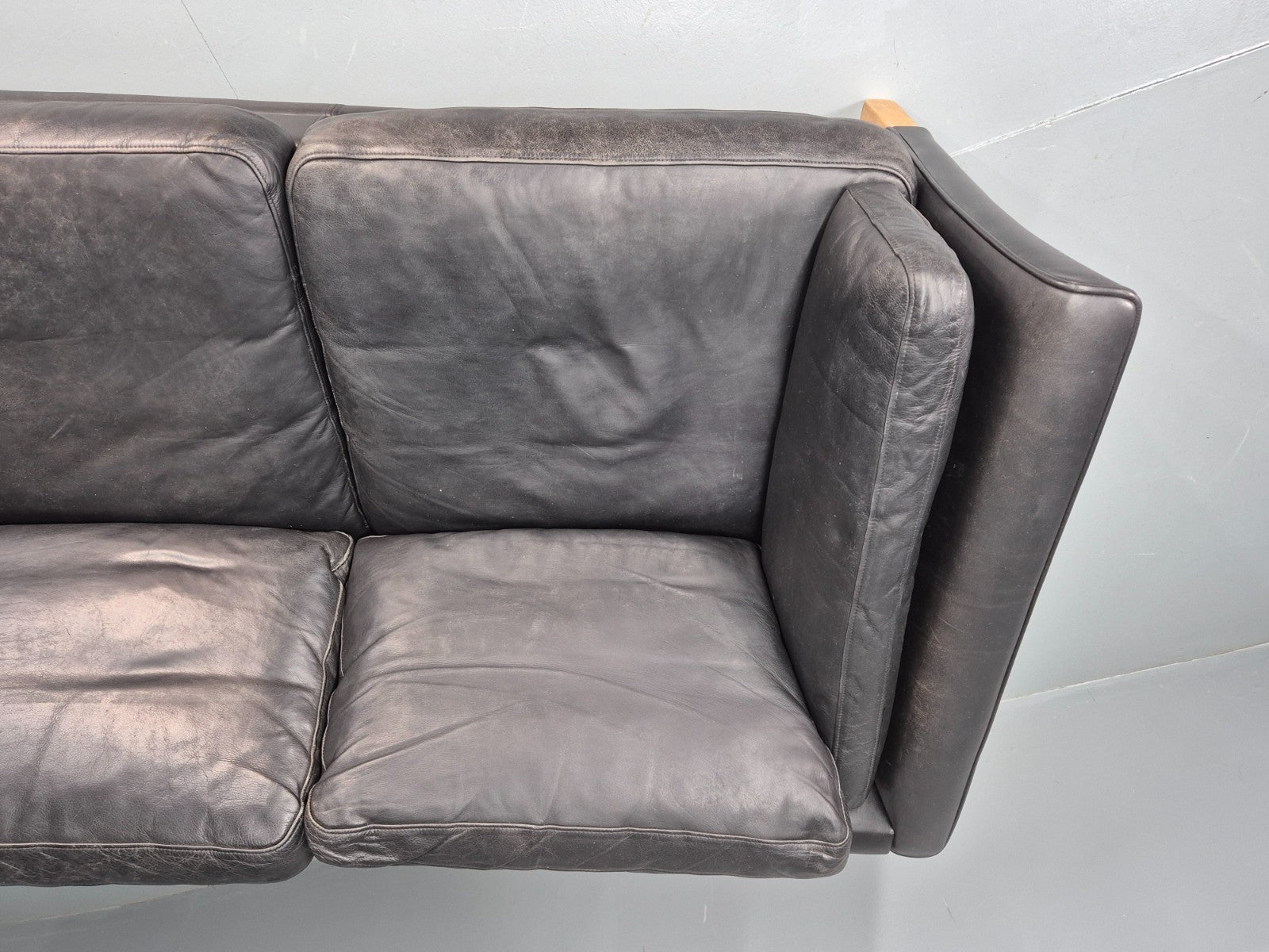 Vintage 3 Seat Sofa Danish Black Leather Mid Century Retro 1980s EB10483 M3SS4