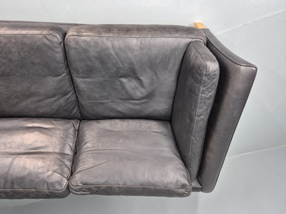 Vintage 3 Seat Sofa Danish Black Leather Mid Century Retro 1980s EB10483 M3SS4