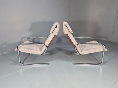 2 1970s Chrome Tube Lounge Chairs New Upholstery Retro Mid Century  EB10617 MNOR8