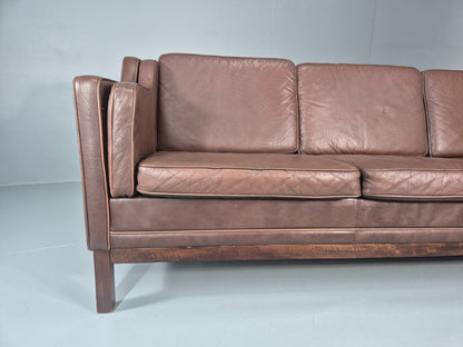 3 Seater Leather Sofa Vintage Mid Century Mogensen Shape 1970 Retro EB11356 M3SS2