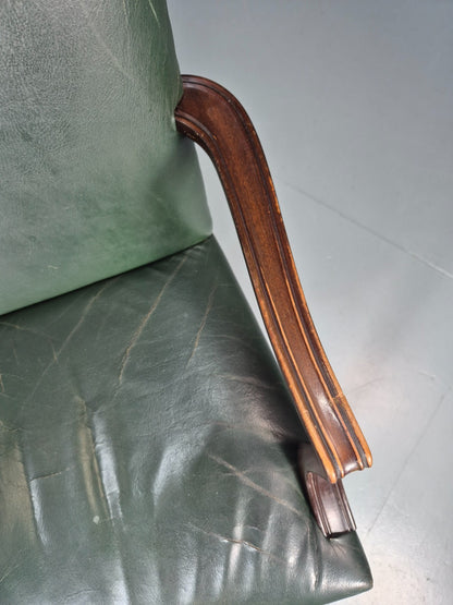 Georgian Style Elbow Chair Green Leather Mahogany Frame Danish 1970 EB10809 VLEA3