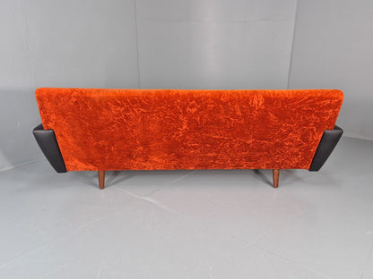 Vintage 3 Seater Sofa Vinyl Orange Velour 1960s Retro Mid Century EB11333 M3SS17