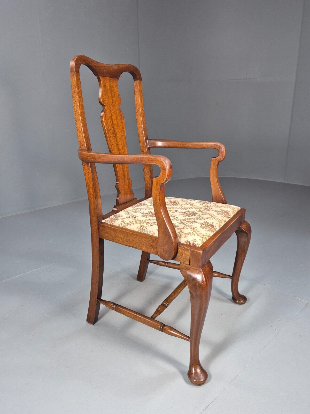 Vintage Elbow Carver Chair Floral Tapestry Seat Mahogany Antique EB9145 VDIN - UKDK FURNITURE