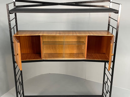 Vintage Modular Shelving Unit Walnut Cabinet Ladderax Style Black EB11043 MWOO9