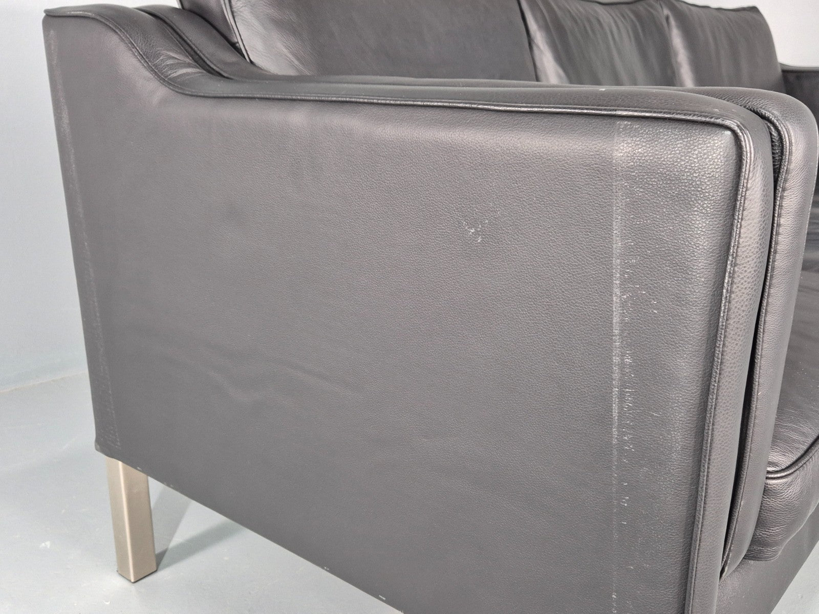 Vintage 3 Seat Sofa Danish Black Leather Mid Century Retro 1980s EB10463 M3SS11