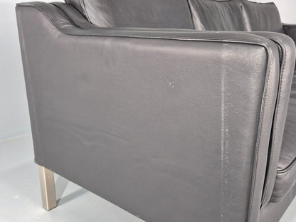 Vintage 3 Seat Sofa Danish Black Leather Mid Century Retro 1980s EB10463 M3SS11