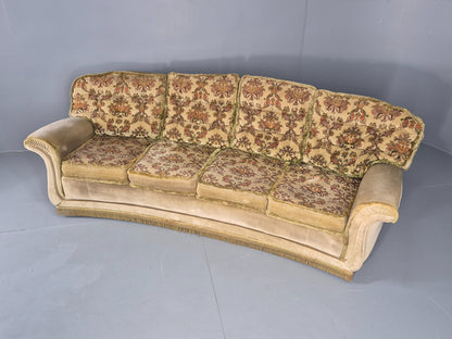 Vintage 4 Seater Sofa 1970s Retro Curved Green Velour EB11780 M4SS7