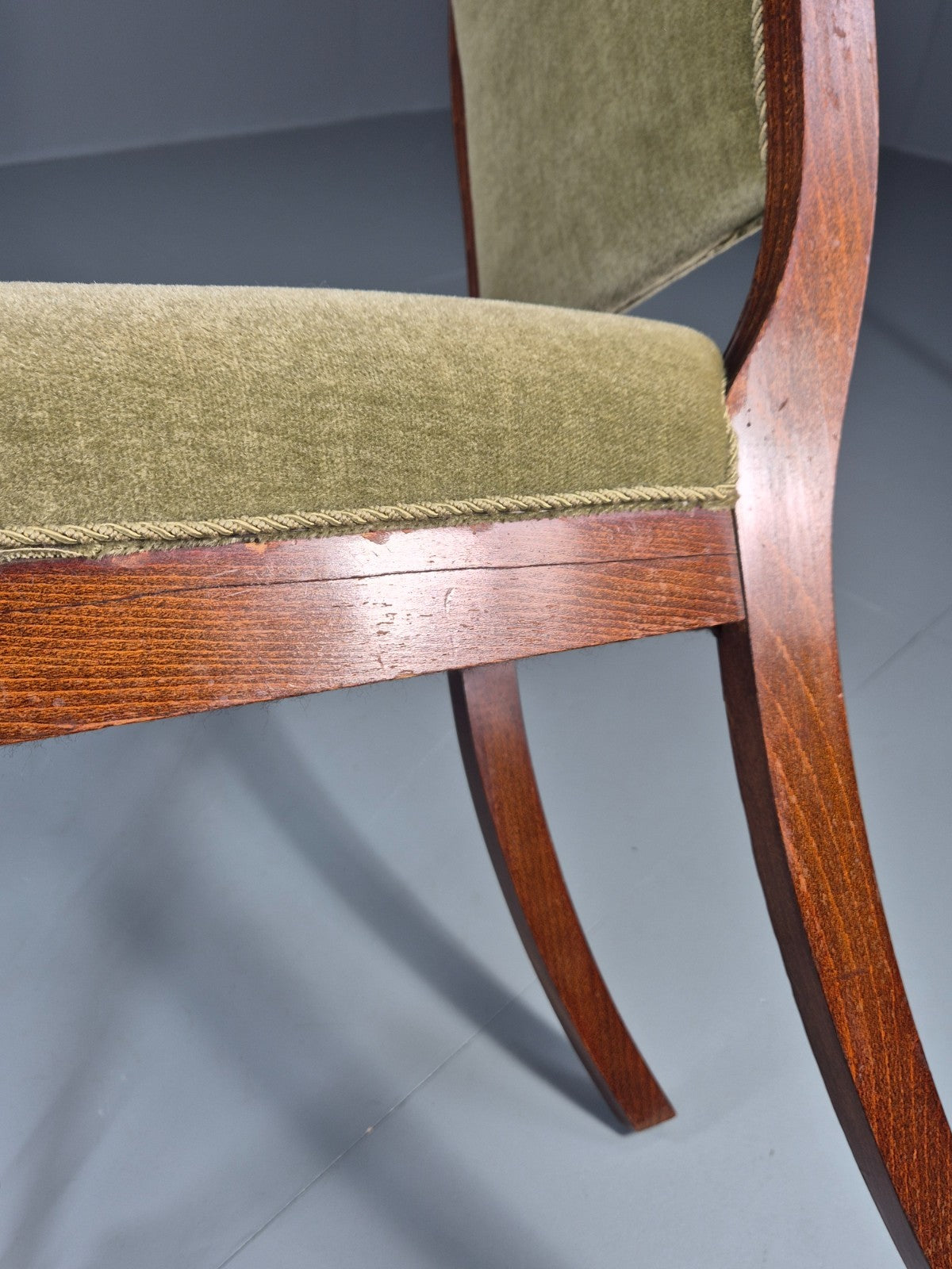 Antique Danish Dining Chair Mahogany Frame 1850s Green Velour EB11321 VDIN13