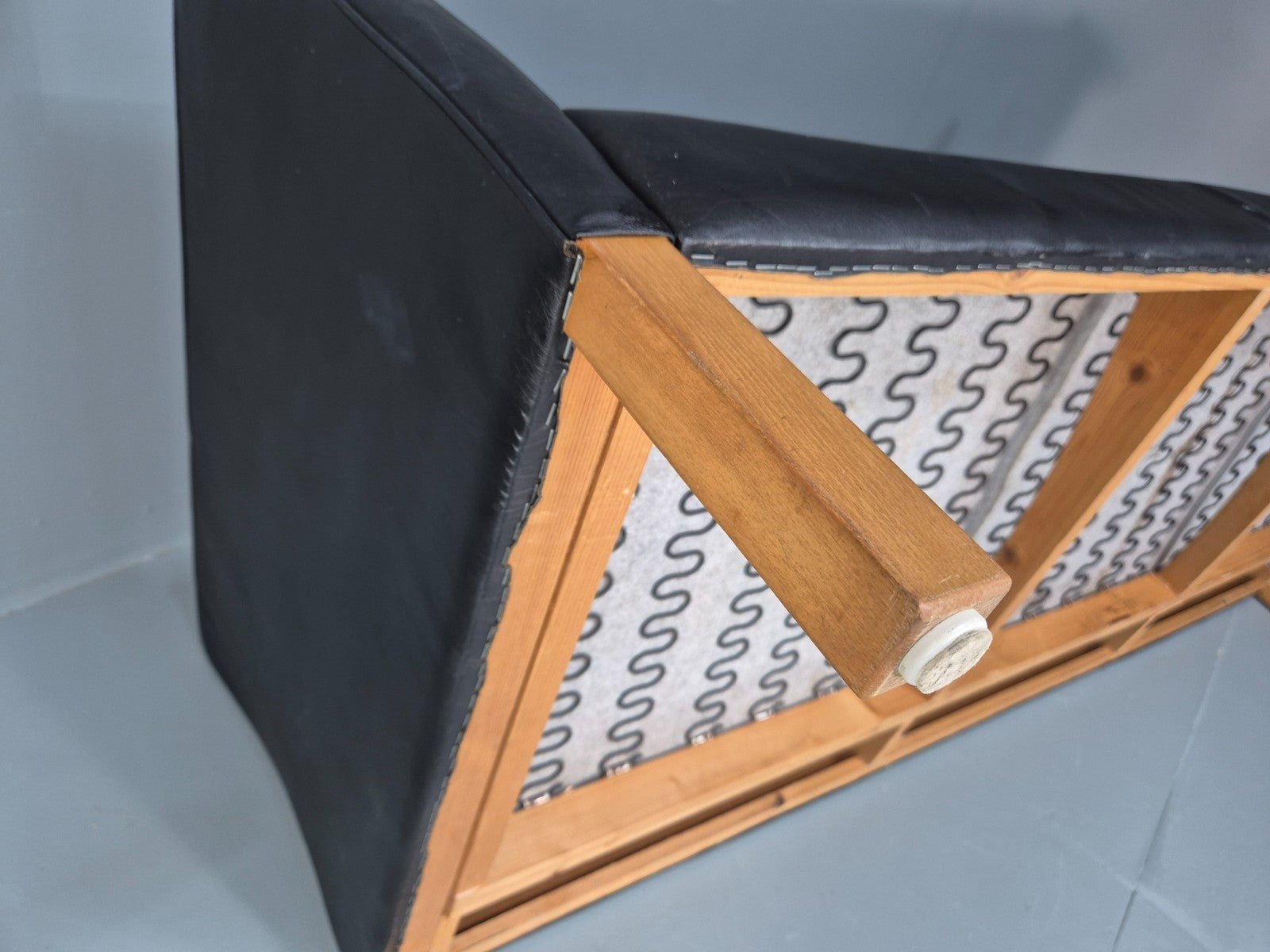 Mid Century Three Seater Sofa Vintage Danish Black Leather Retro EB10114 M3SS9