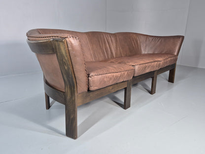 3 Seater Vintage Sofa Danish Mid Century Brown Leather 1970s Retro EB11370 M3SS9