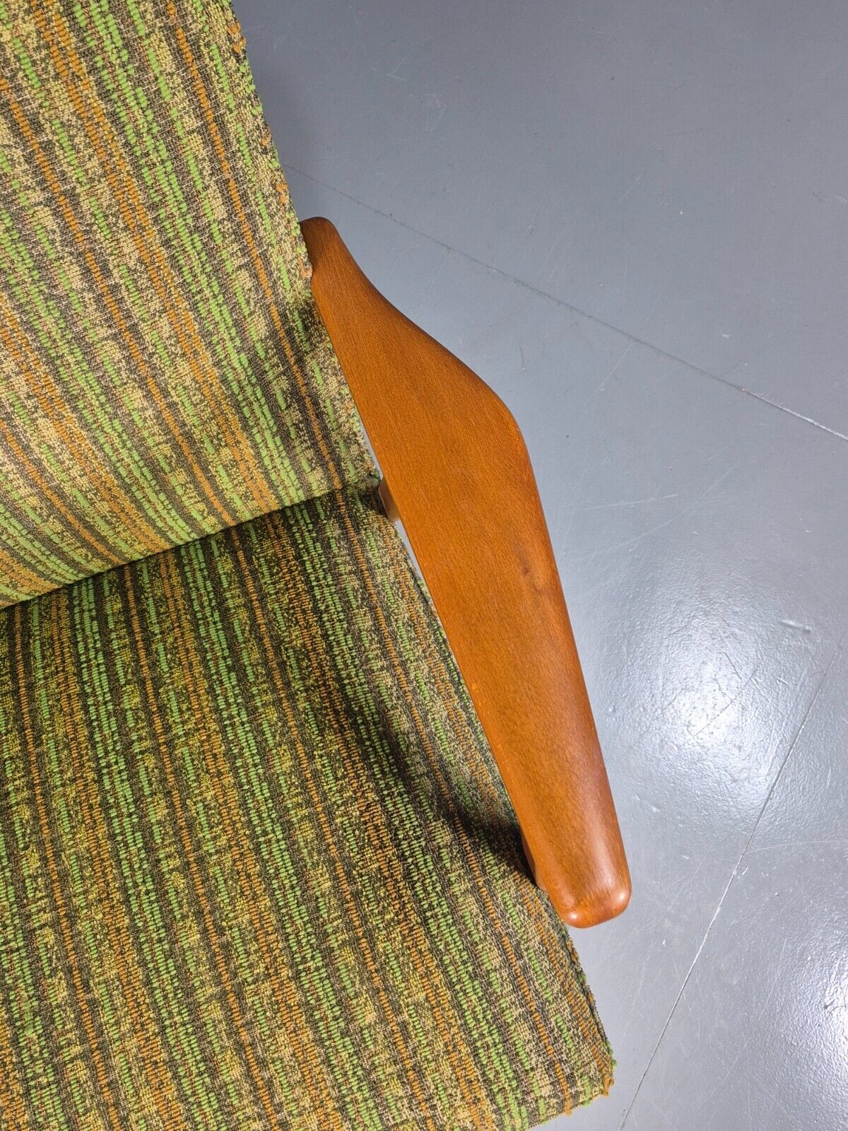 Vintage Swedish Lounge Chair Green Wool Teak Frame 1960s Retro MCM EB7895 MNOR - UKDK FURNITURE