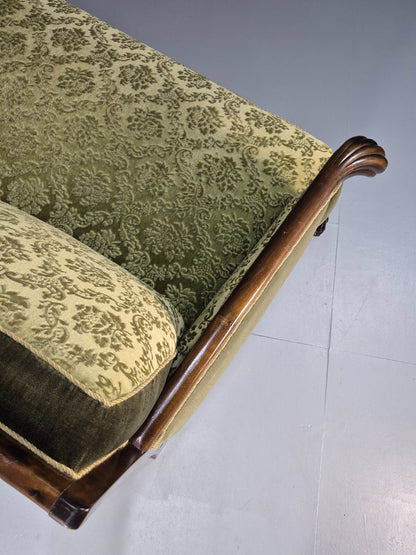 Antique Danish Baroque Style 3 Seat Sofa Green Moquette Carved Wood EB9636 V3SS - UKDK FURNITURE