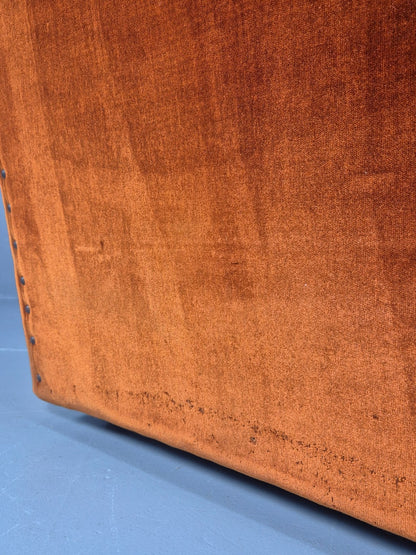 1970s Buttoned Wing Back Lounge Chair Burnt Orange Velour Retro EB10630 MNOR16