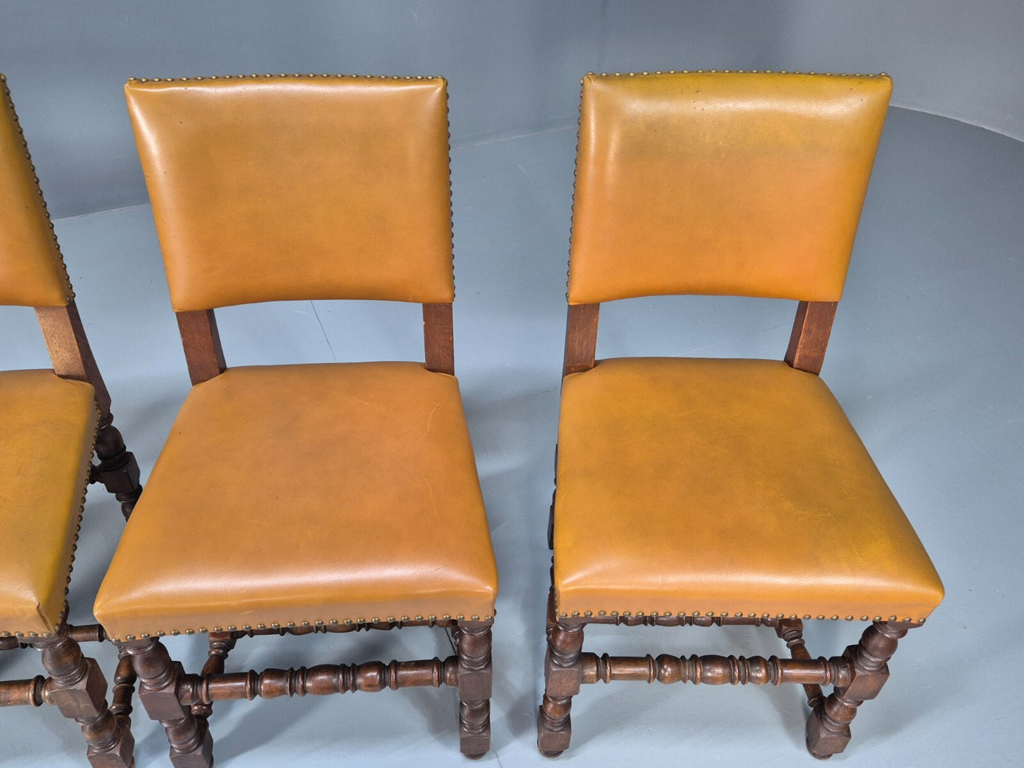 Vintage Tan Leather Dining Chairs Oak Frames 1950s Danish Design EB9660 VDIN - UKDK FURNITURE