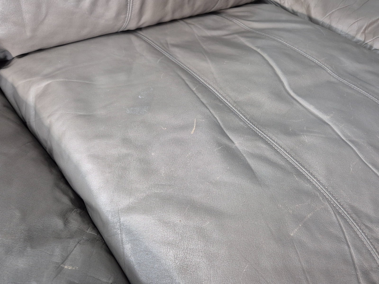 Two Seater Vintage Settee Bentwood and Grey Leather 1980s Retro MCM EB11390 M2SS12