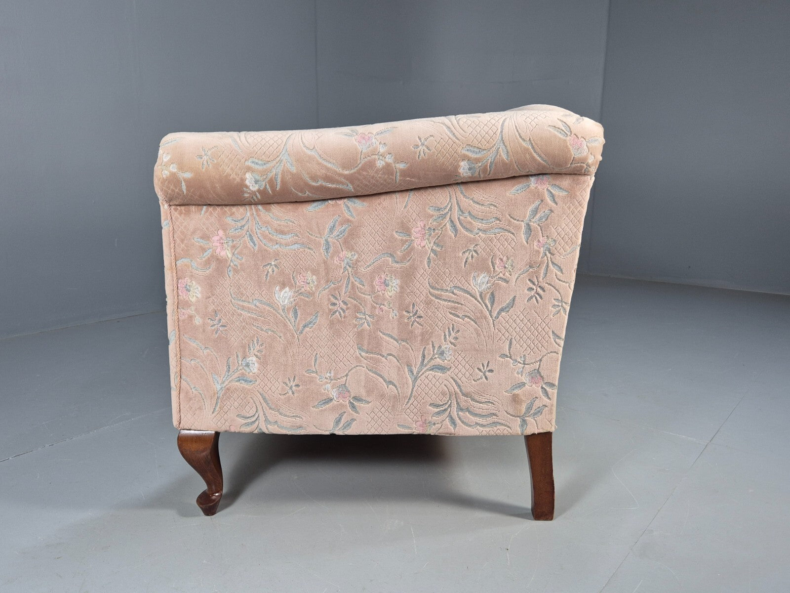 Vintage Danish Pink Cut Floral Velour Cottage Settee 1930s Antique  EB9563 V3SS16