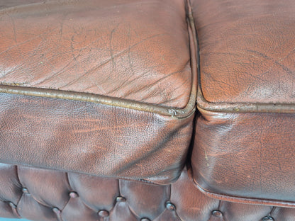 3 Seater Chesterfield Sofa Red Leather Studded Vintage EB11021 VCHE12