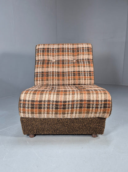 Vintage Sofabed Chair Schreiber Put U Up Checked Brown Wool 1970s EB9987 M4SS4
