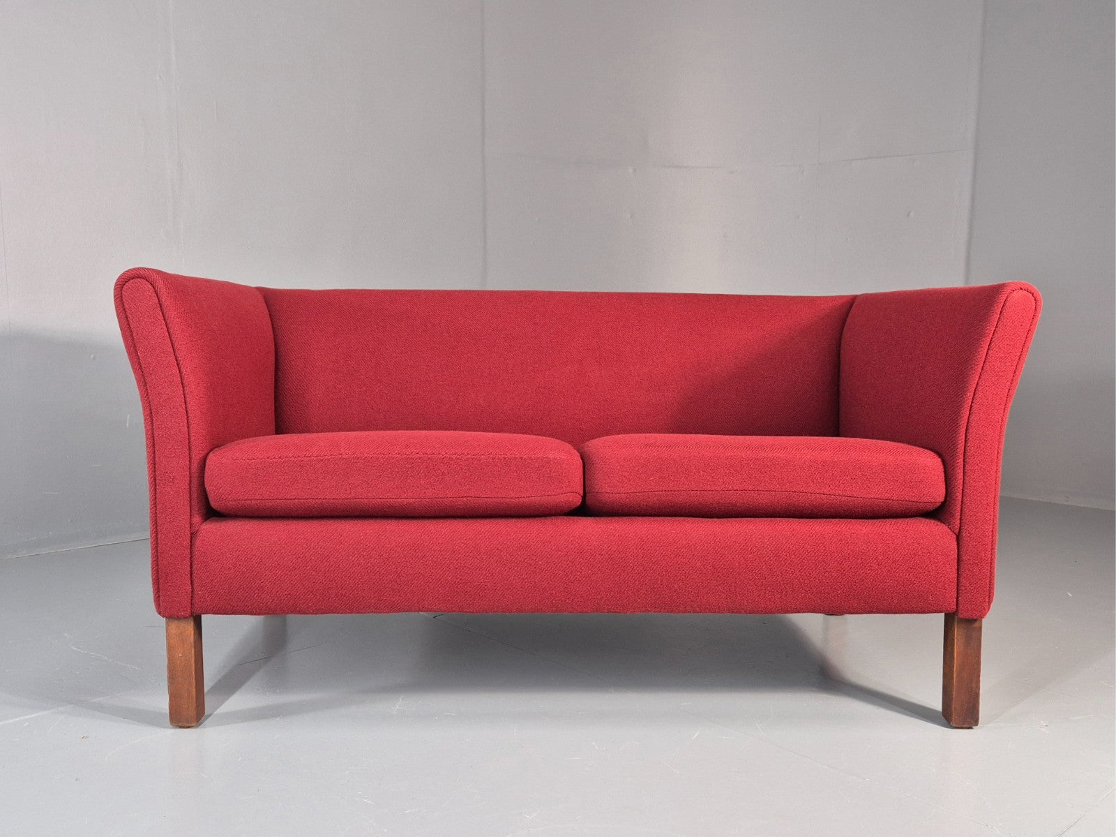 Vintage Danish Two Seater Sofa Mid Century Modern Retro Red Wool EB11363 M2SS5