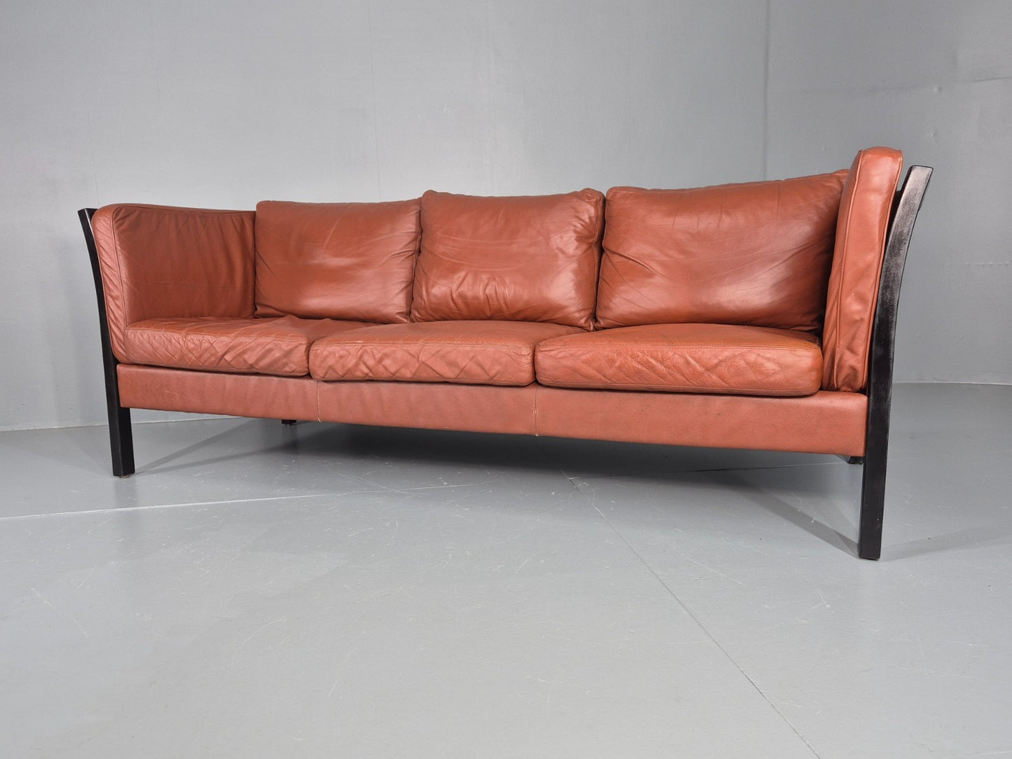 Vintage 3 Seat Sofa Reddy Brown Leather Stouby Denmark 1980s Retro EB10538 M3SS7