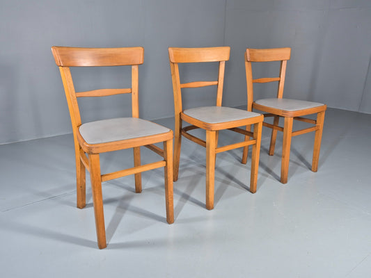3 1960s Kitchen Chairs Beech Frame Grey Vinyl Seats Retro EB11475 MDIN0