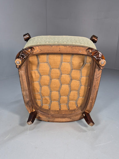 Antique Mahogany Shell Back Cream And Green Armchair Floral Pattern EB9531 VCLO - UKDK FURNITURE