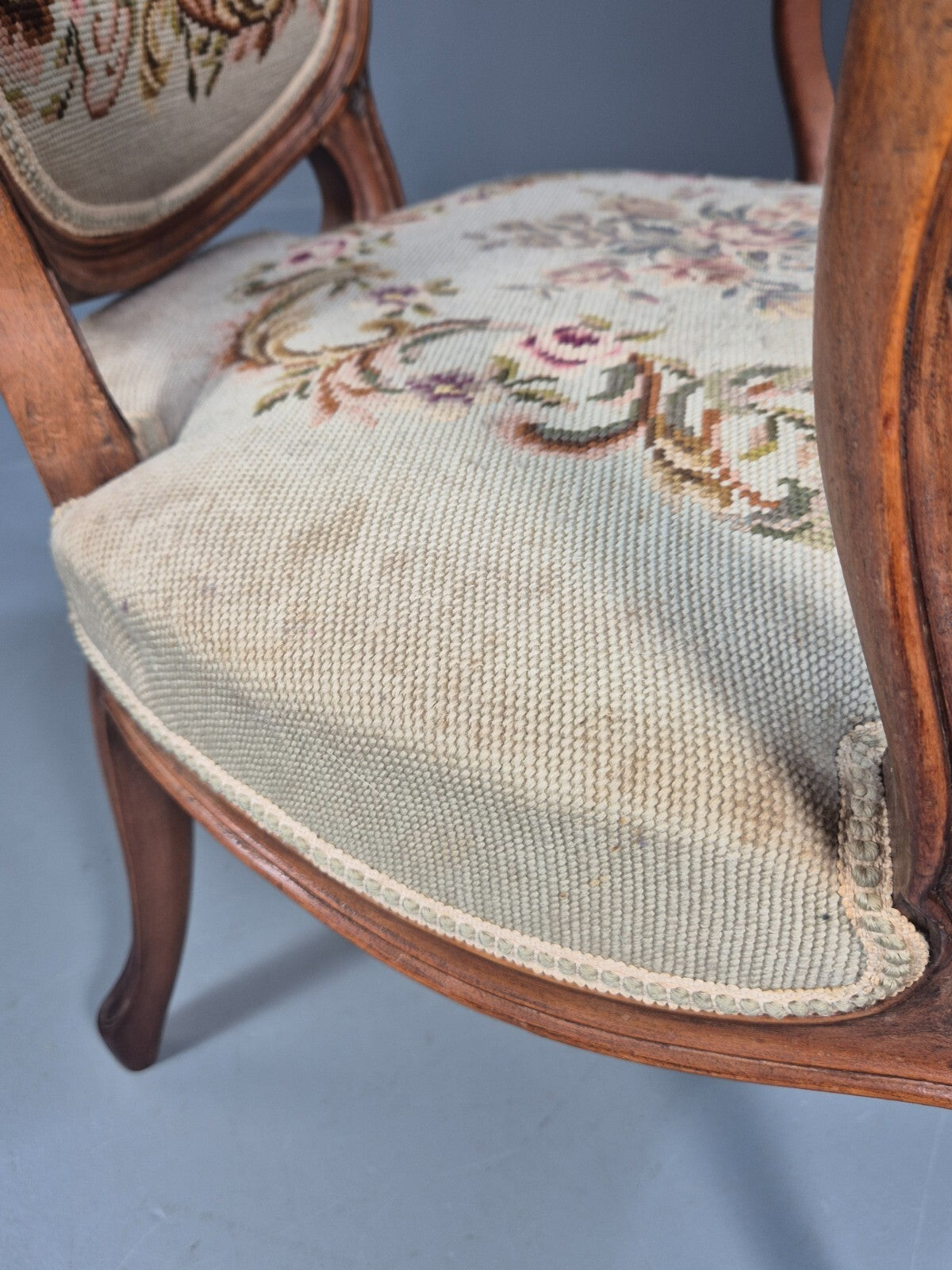 Antique Danish Lounge Chair Embroidered Lovers Tapestry French Style EB9637 VCAR - UKDK FURNITURE