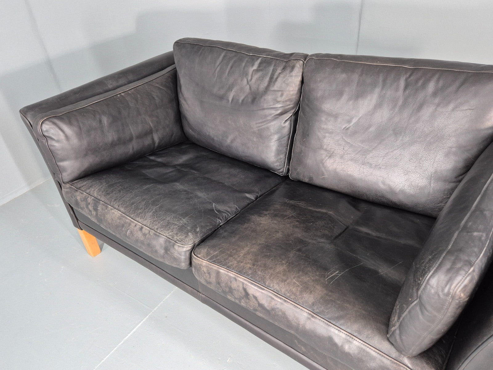 Vintage 2 Seat Sofa Danish Black Leather Mid Century Retro 1980s  EB10482 M2SS18