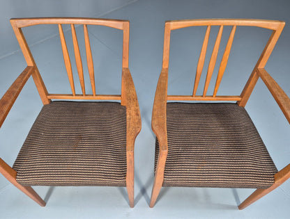 2 Gordon Russell Carver Dining Chairs Teak Green and Cream Wool MCM EB9748 MDIN - UKDK FURNITURE