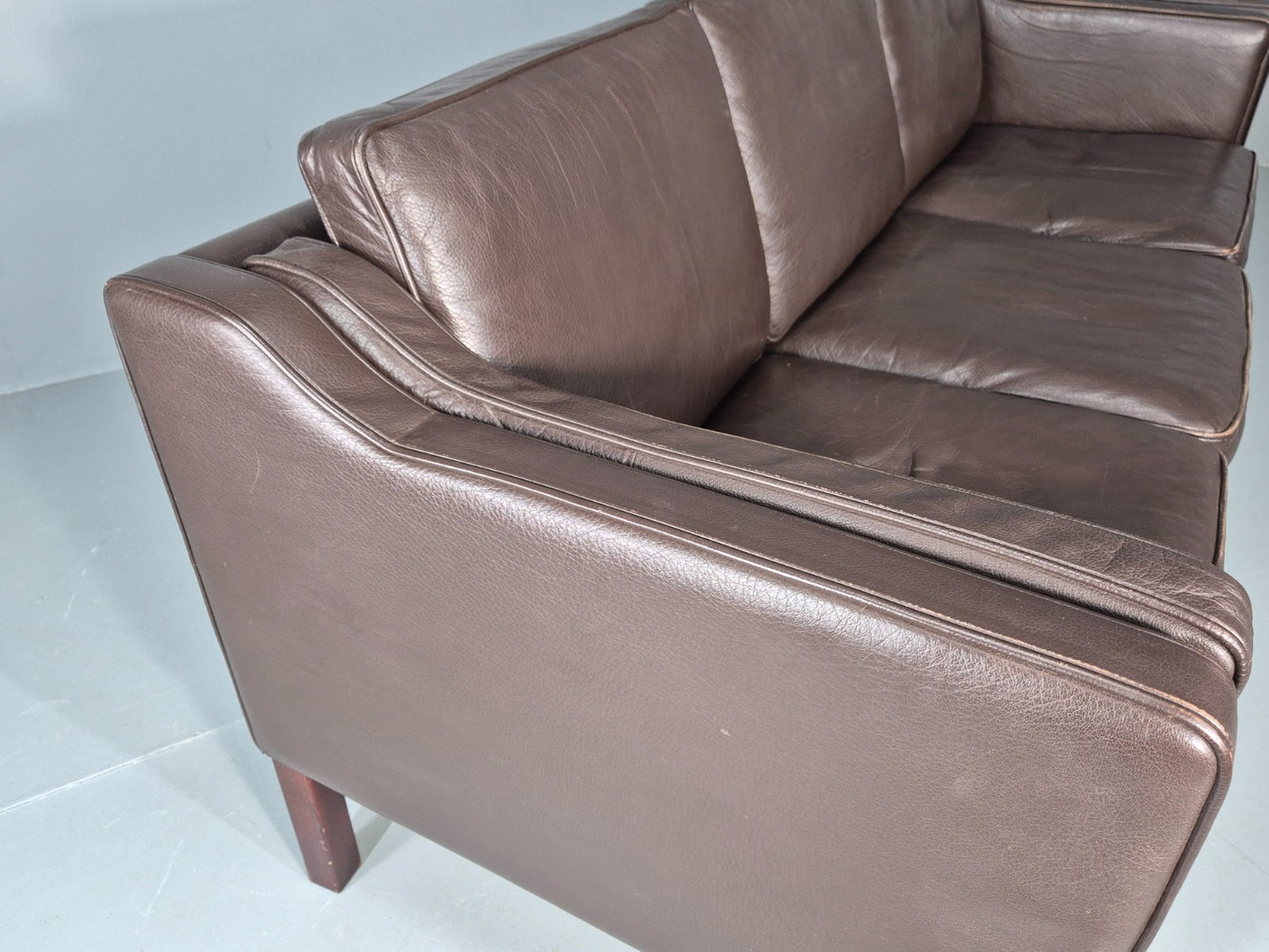 Vintage 2 Seater Settee 1970s Danish Brown Leather Mogensen Style EB11641 M3SS13