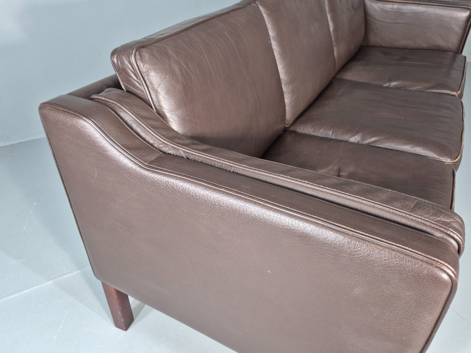 Vintage 2 Seater Settee 1970s Danish Brown Leather Mogensen Style EB11641 M3SS13