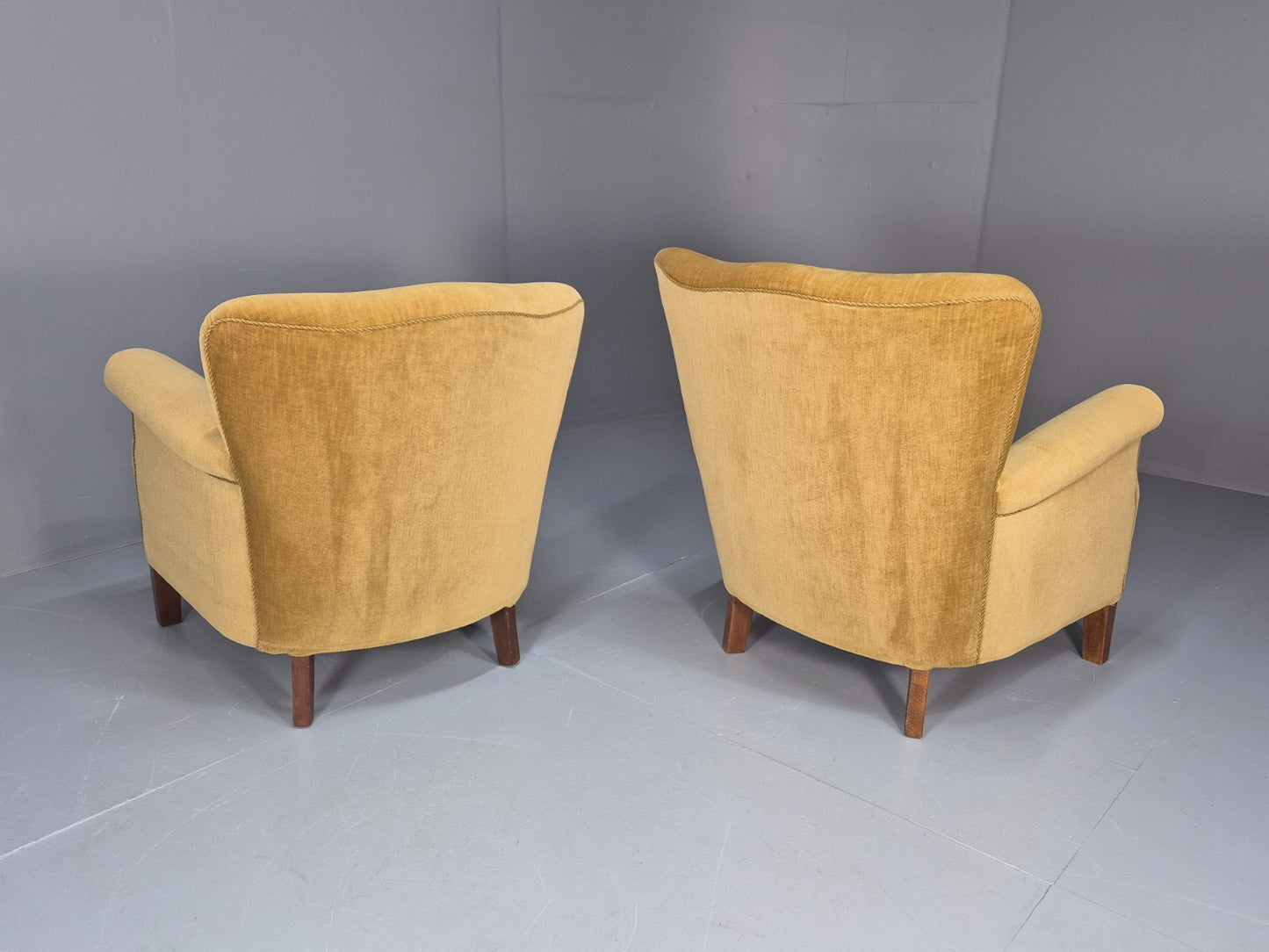2 Art Deco Cottage Chairs Vintage Danish Gold Velour  1940s   EB10737 VCLO5