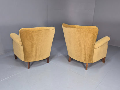 2 Art Deco Cottage Chairs Vintage Danish Gold Velour  1940s   EB10737 VCLO5