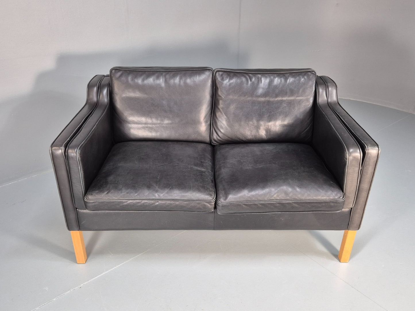 Mid Century Stouby Eva Two Seater Sofa Vintage Danish Black Leather EB10108 M2SS4