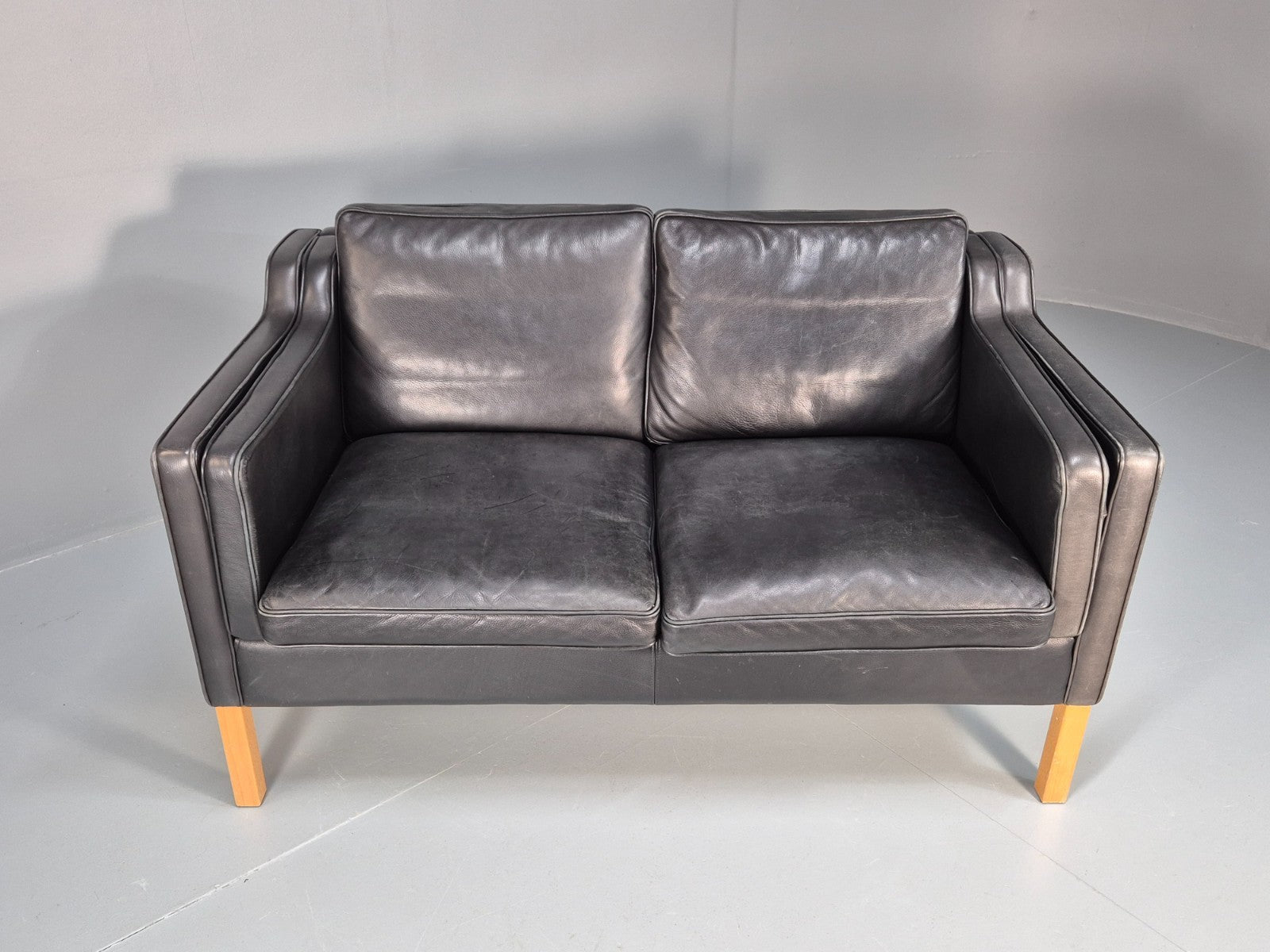 Mid Century Stouby Eva Two Seater Sofa Vintage Danish Black Leather EB10108 M2SS4