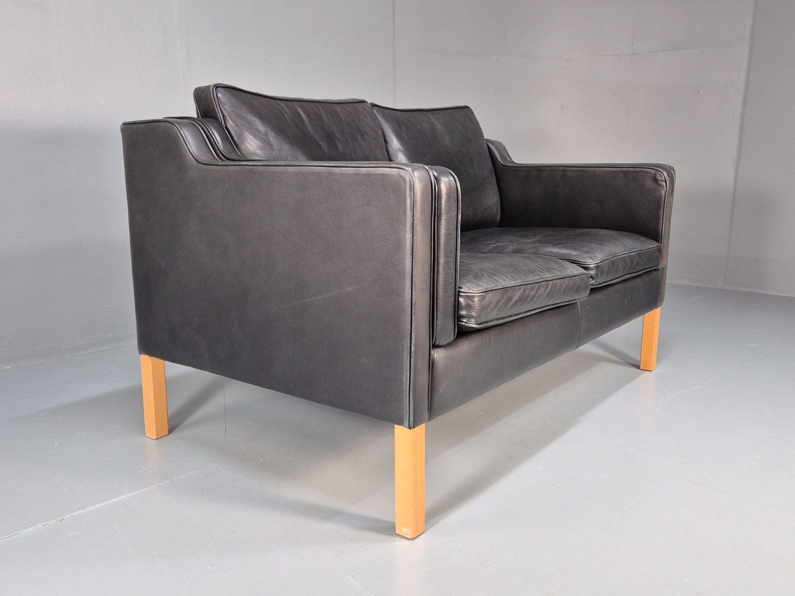 Mid Century Stouby Eva Two Seater Sofa Vintage Danish Black Leather EB10108 M2SS13