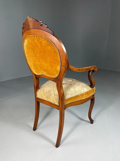 Vintage Danish Fauteuil Chair Mahogany Floral Tapestry Antique EB6453 VCLO - UKDK FURNITURE
